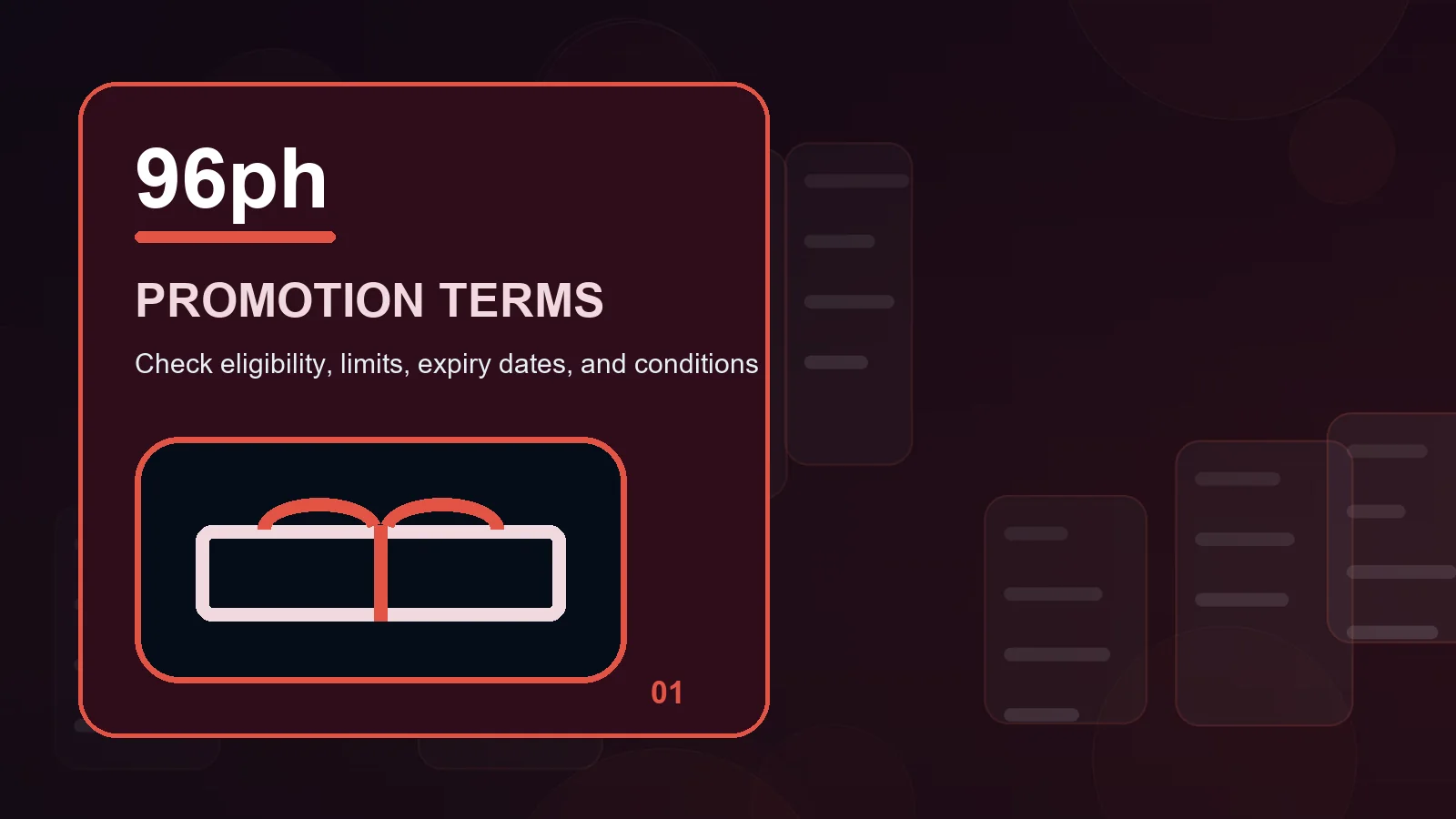 96ph promotions overview showing time boundaries, spending limits, and cooling-off cues